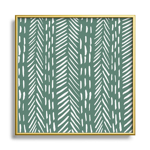 Angela Minca Abstract herringbone green Metal Square Framed Art Print