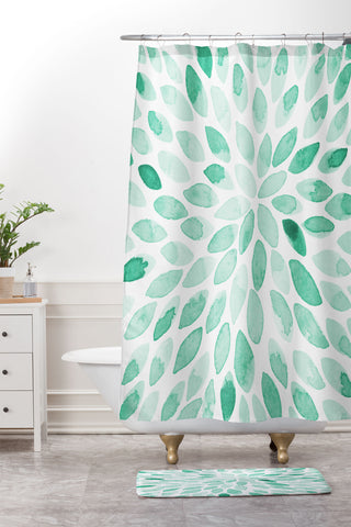 Angela Minca Aqua watercolor strokes Shower Curtain And Mat