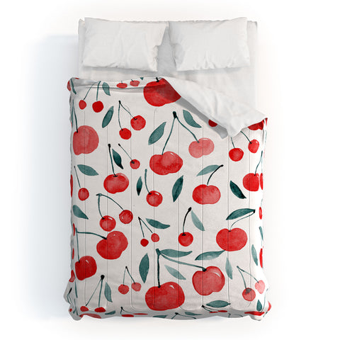 Angela Minca Cherries red and teal Comforter