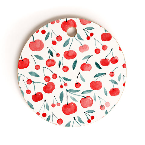 Angela Minca Cherries red and teal Cutting Board Round