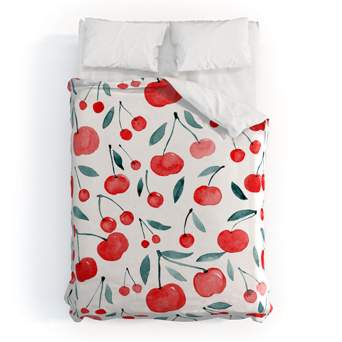 Angela Minca Cherries red and teal Duvet Cover