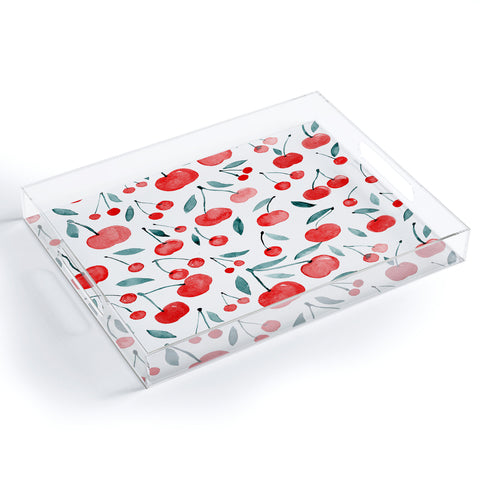 Angela Minca Cherries red and teal Acrylic Tray