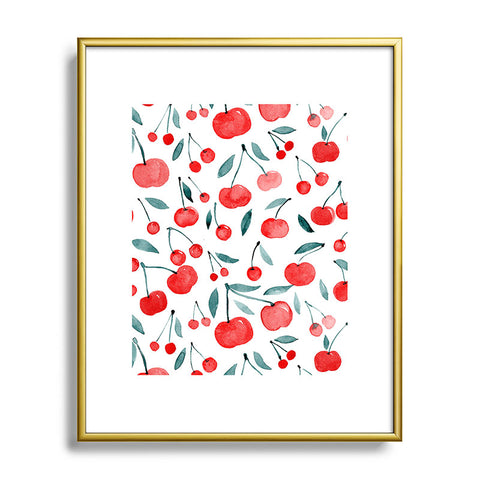 Angela Minca Cherries red and teal Metal Framed Art Print