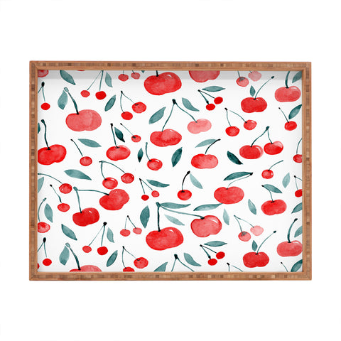 Angela Minca Cherries red and teal Rectangular Tray