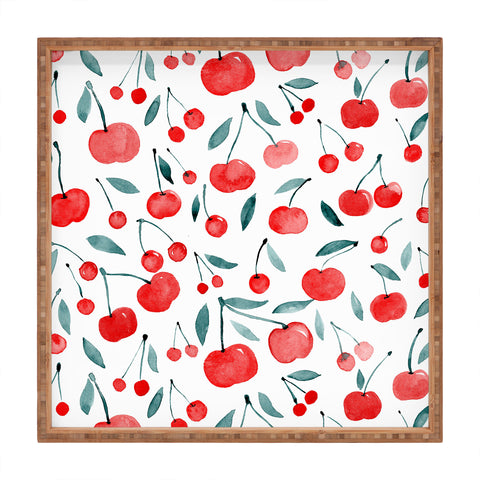 Angela Minca Cherries red and teal Square Tray