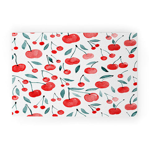 Angela Minca Cherries red and teal Welcome Mat
