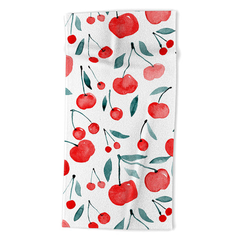 Angela Minca Cherries red and teal Beach Towel