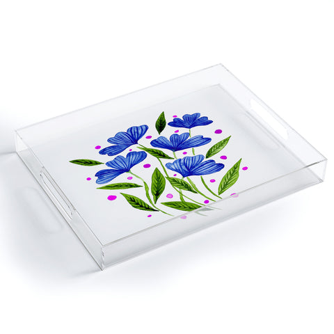 Angela Minca Cute floral bouquet blue Acrylic Tray