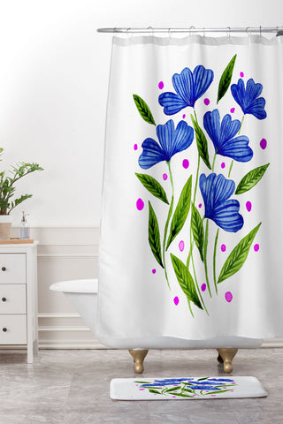 Angela Minca Cute floral bouquet blue Shower Curtain And Mat
