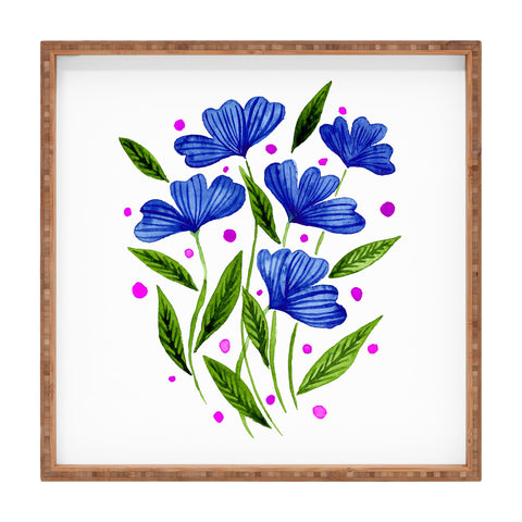 Angela Minca Cute floral bouquet blue Square Tray