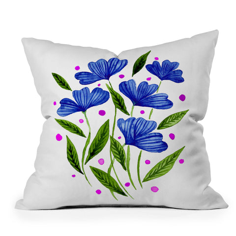 Angela Minca Cute floral bouquet blue Throw Pillow