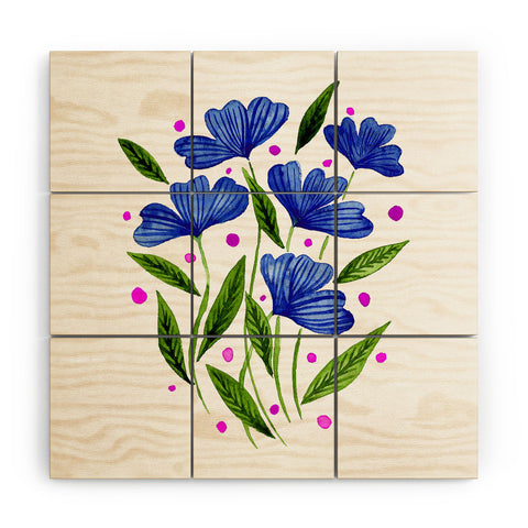 Angela Minca Cute floral bouquet blue Wood Wall Mural