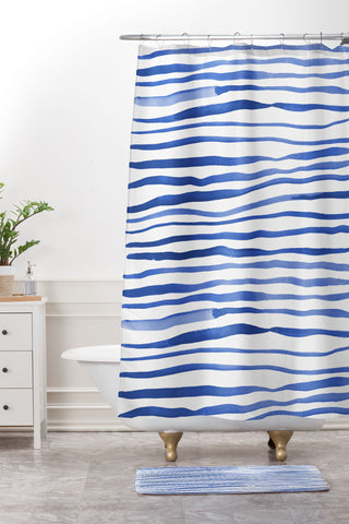 Angela Minca Doodle blue lines Shower Curtain And Mat