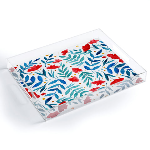 Angela Minca Magical garden red and teal Acrylic Tray