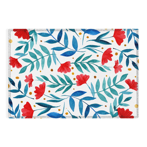 Angela Minca Magical garden red and teal Outdoor Rug