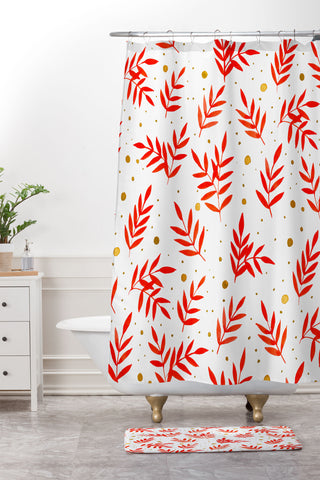 Angela Minca Magical orange branches Shower Curtain And Mat