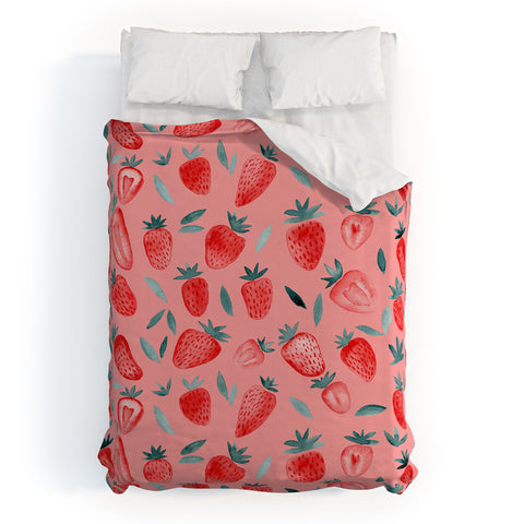 Angela Minca Pink strawberries Duvet Cover