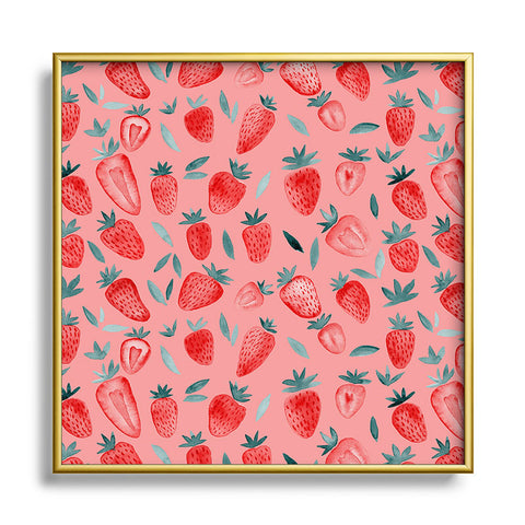 Angela Minca Pink strawberries Metal Square Framed Art Print