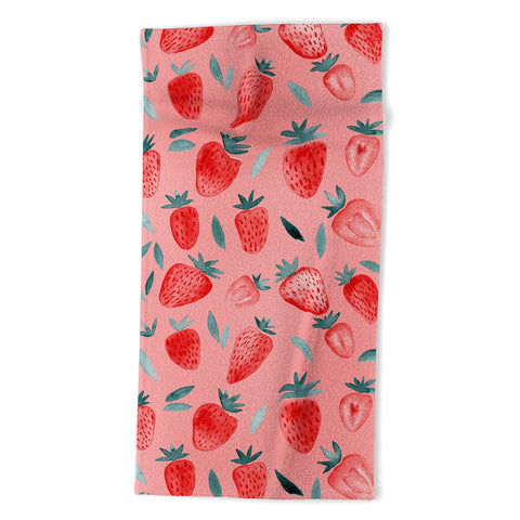 Angela Minca Pink strawberries Beach Towel