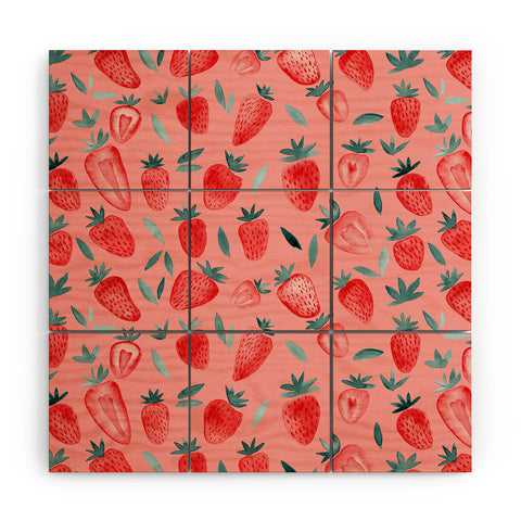 Angela Minca Pink strawberries Wood Wall Mural