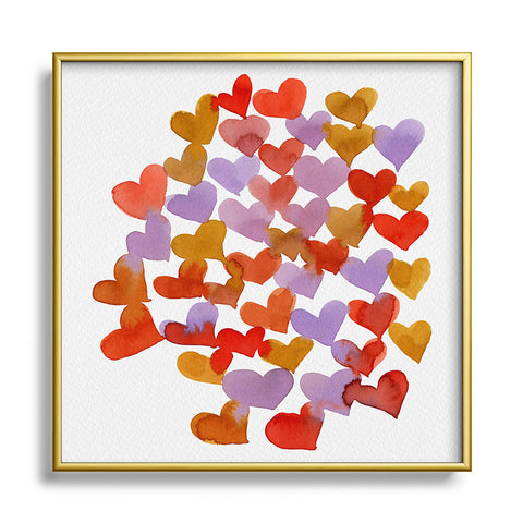 Angela Minca Retro hearts Square Metal Framed Art Print