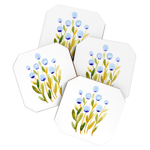 Angela Minca Simple blue flowers Coaster Set