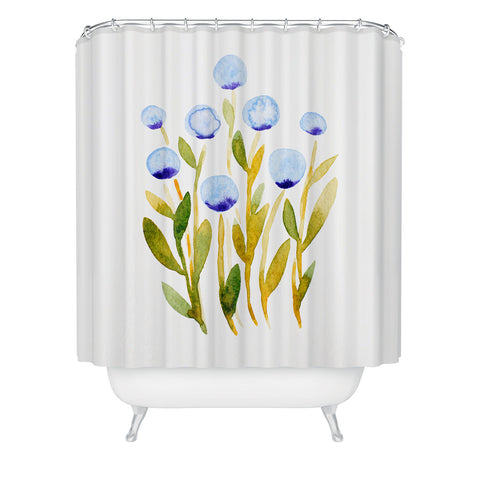 Angela Minca Simple blue flowers Shower Curtain