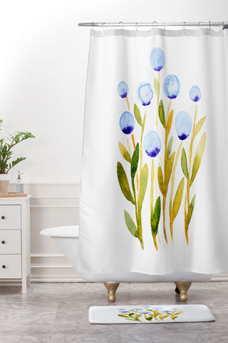 Angela Minca Simple blue flowers Shower Curtain And Mat