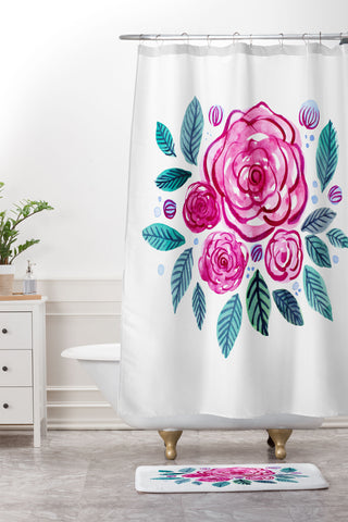Angela Minca Spring roses bouquet Shower Curtain And Mat