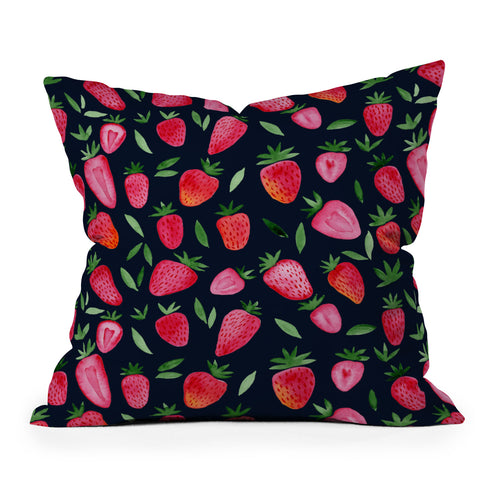 Angela Minca Strawberries on dark blue Throw Pillow