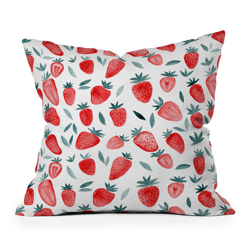 Angela Minca Strawberries red and teal Throw Pillow