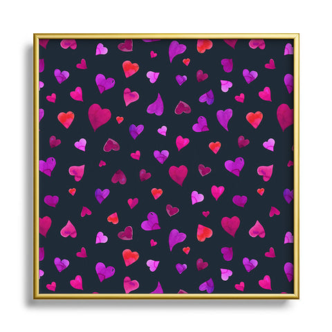 Angela Minca Valentines day hearts purple Square Metal Framed Art Print