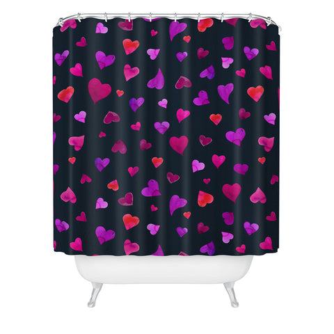 Angela Minca Valentines day hearts purple Shower Curtain