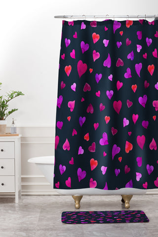Angela Minca Valentines day hearts purple Shower Curtain And Mat