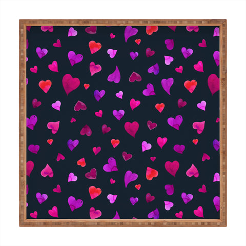 Angela Minca Valentines day hearts purple Square Tray