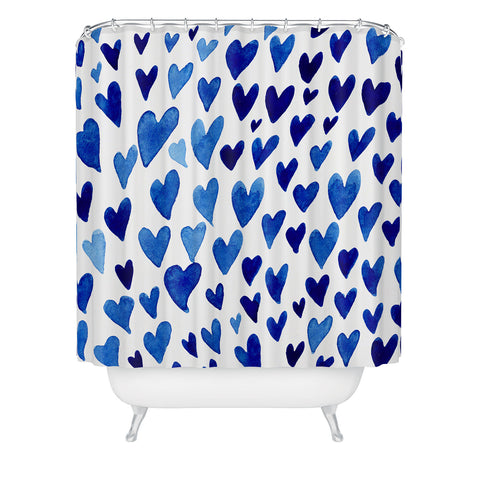 Angela Minca Watercolor blue hearts Shower Curtain