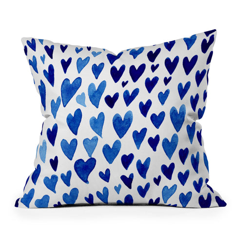 Angela Minca Watercolor blue hearts Throw Pillow