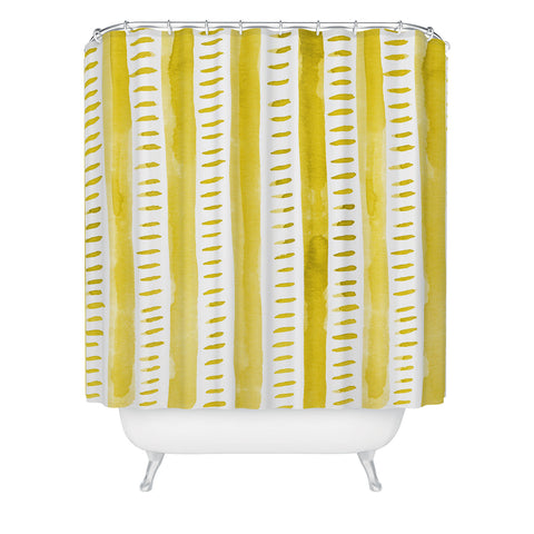Angela Minca Watercolor lines yellow Shower Curtain