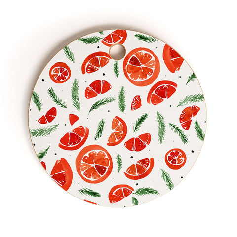 Angela Minca Watercolor oranges and pine Cutting Board Round