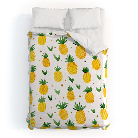 Angela Minca Watercolor pineapple pattern Duvet Cover