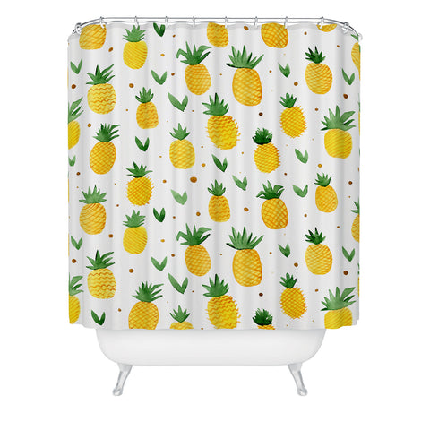 Angela Minca Watercolor pineapple pattern Shower Curtain