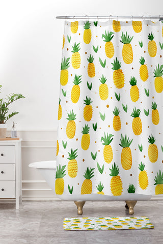 Angela Minca Watercolor pineapple pattern Shower Curtain And Mat