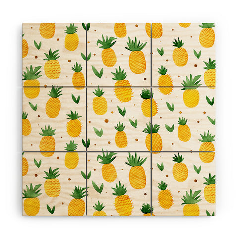 Angela Minca Watercolor pineapple pattern Wood Wall Mural