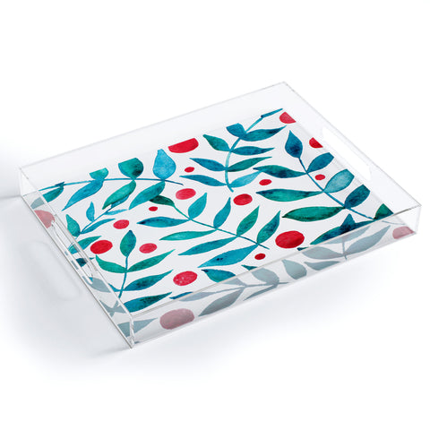 Angela Minca Watercolor turquoise branches Acrylic Tray