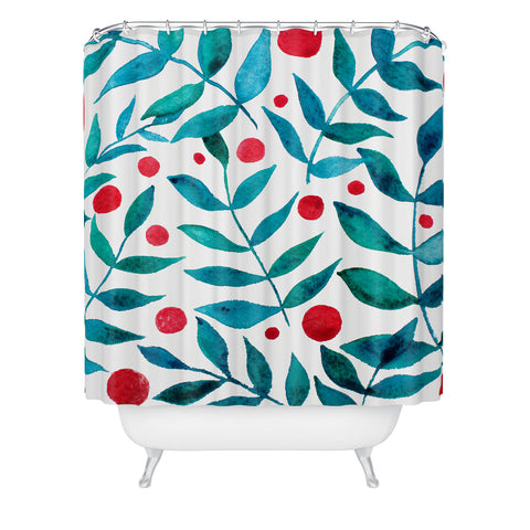 Angela Minca Watercolor turquoise branches Shower Curtain
