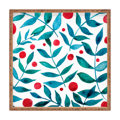 Angela Minca Watercolor turquoise branches Square Tray