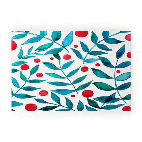 Angela Minca Watercolor turquoise branches Welcome Mat