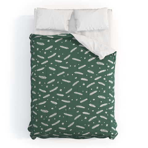 Angela Minca Xmas branches and stars green Comforter