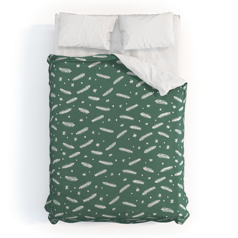 Angela Minca Xmas branches and stars green Duvet Cover