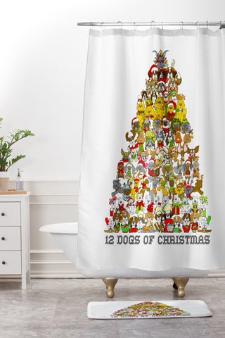 Angry Squirrel Studio 12 Dogs of Christmas Shower Curtain And Mat
